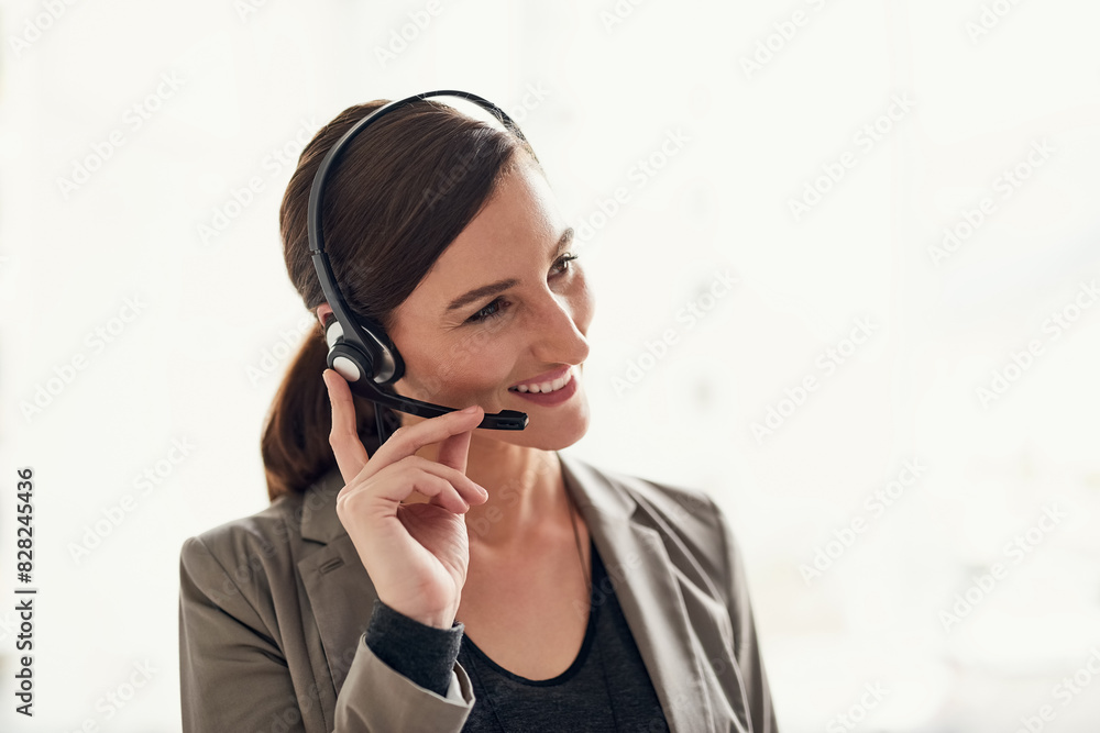 Employee, woman and smile at call center for customer or client support and service. Office, crm and advisor or consultant in happy or pride and satisfied with advice, help and conversations Employee, woman and smile at call center for customer or client support and service. Office, crm and advisor or consultant in happy or pride and satisfied with advice, help and conversations