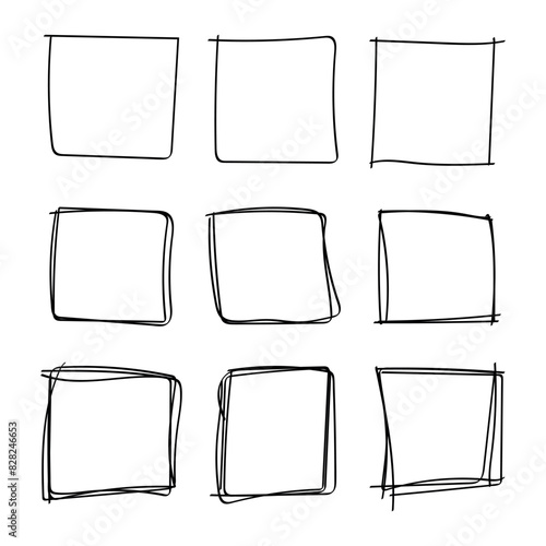 Set of Hand Drawn Square Frame Borders