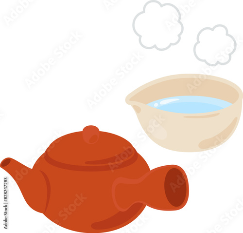 お湯を入れた湯冷ましと急須