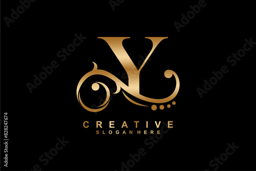 Y letter logo with luxury gold floral ornament. Y monogram logo, Y typography. suitable for business logos, companies, beauty, fashion, boutiques, etc