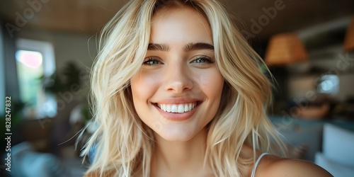 Blonde woman joyfully taking a selfie embodying positivity hope and success. Concept Portrait Photography, Selfie Poses, Positive Vibes, Blondes, Success mindset