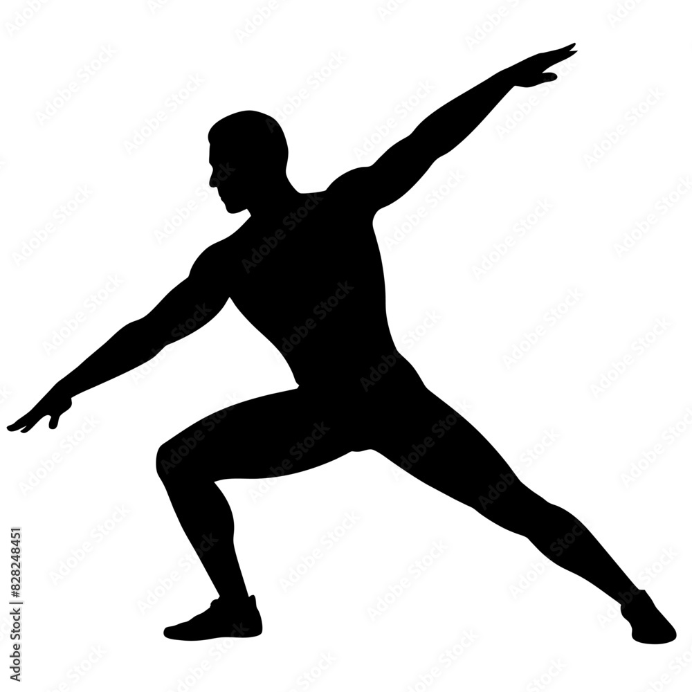 There is a mans silhouette doing a yoga pose with arms stretched out There is a mans silhouette doing a yoga pose with arms stretched out
