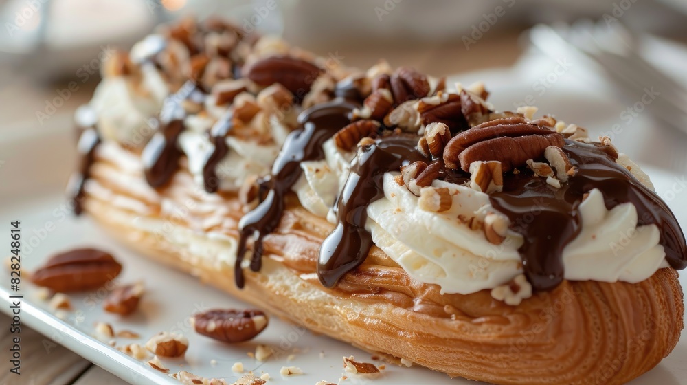 White Eclair topped with Chocolate and Nuts White Eclair topped with Chocolate and Nuts