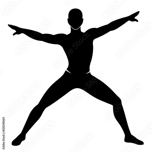 A man in a yoga pose with his arms outstretched in a silhouette