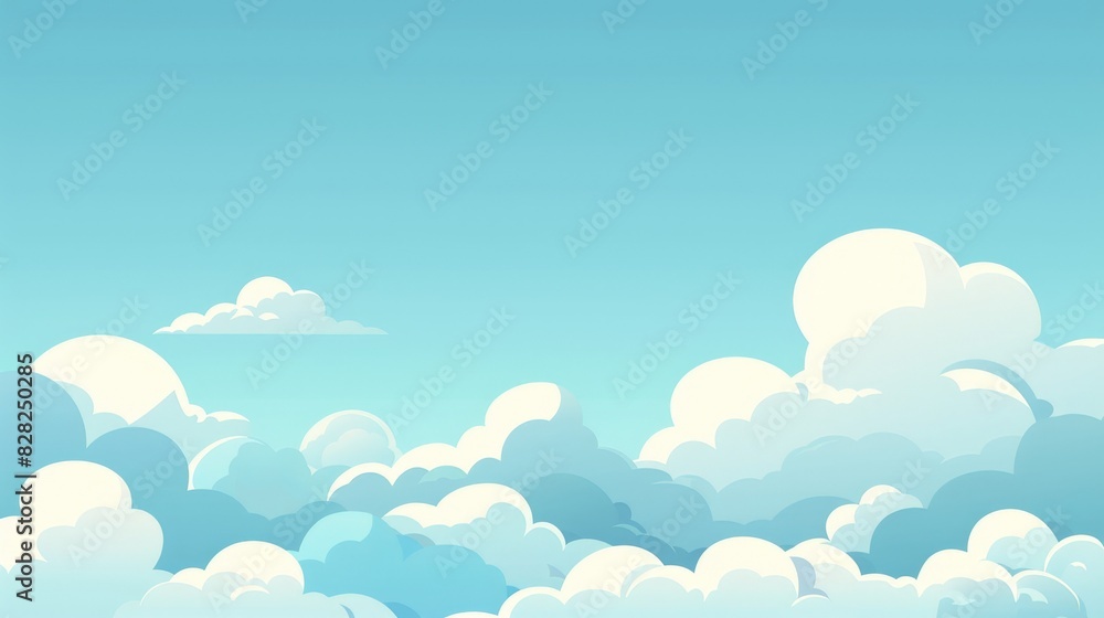 A 2D flat style illustration showcasing a cloudy sky with scattered clouds against a light blue background. The scene conveys the anticipation of changing weather conditions without depicting rain or A 2D flat style illustration showcasing a cloudy sky with scattered clouds against a light blue background. The scene conveys the anticipation of changing weather conditions without depicting rain or