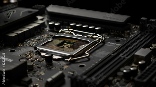 A sleek and modern motherboard with a prominently placed processor chip.
