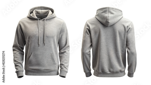 Gray hoodie front and back mockup isolated PNG on transparent background photo