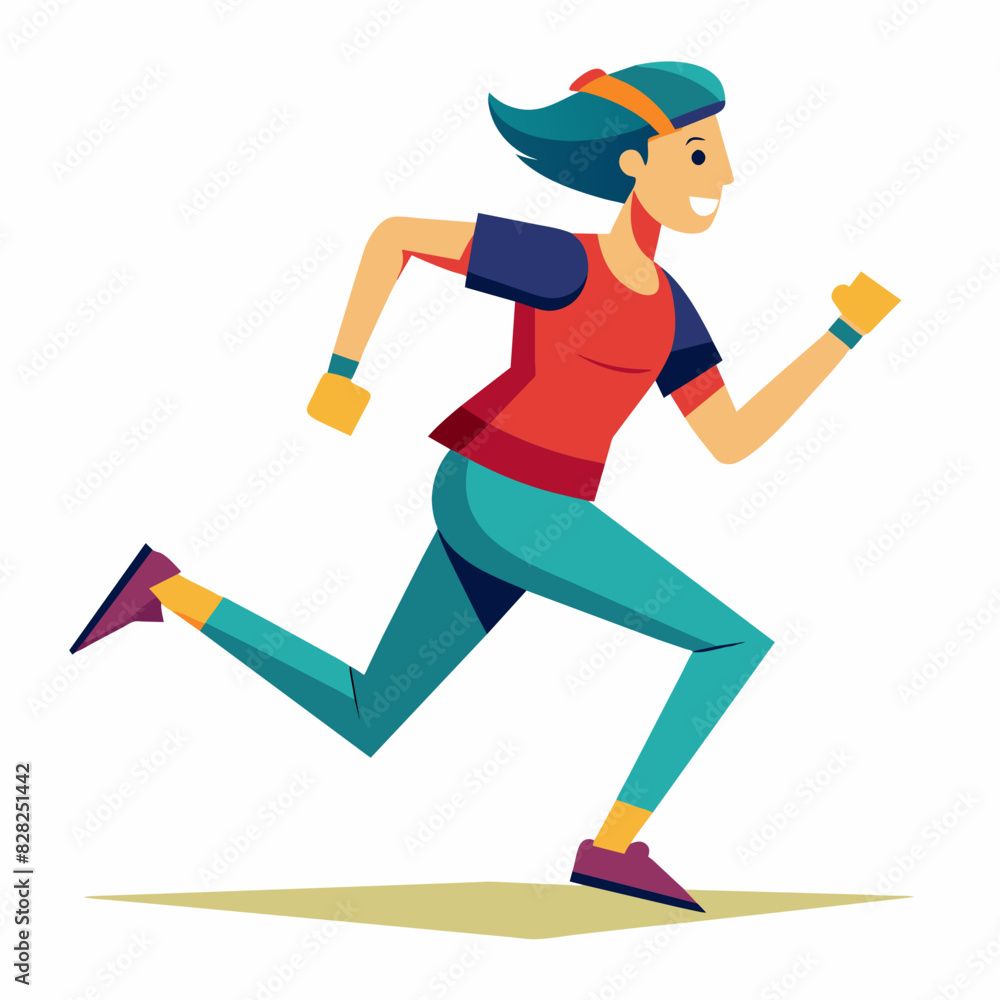 A cartoon illustration of a woman running happily on a white background A cartoon illustration of a woman running happily on a white background