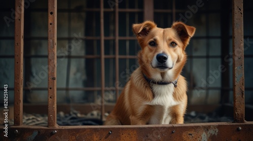 Unwanted and homeless dogs of different breeds in animal shelter. Looking and waiting for people to come adopt. Shelter for animals concept