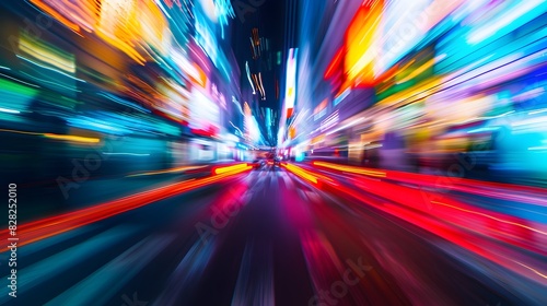 Blurred Speed and Vibrant Lights of a Nighttime City Street Scene
