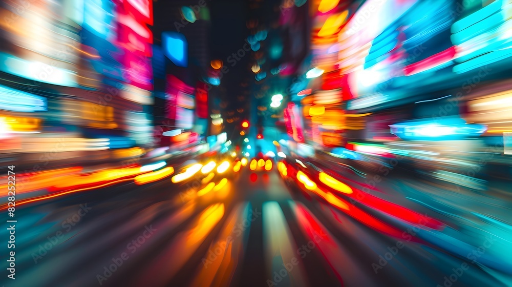 Blurred Abstract Cityscape with Glowing Neon Lights and High Speed Motion Blurred Abstract Cityscape with Glowing Neon Lights and High Speed Motion