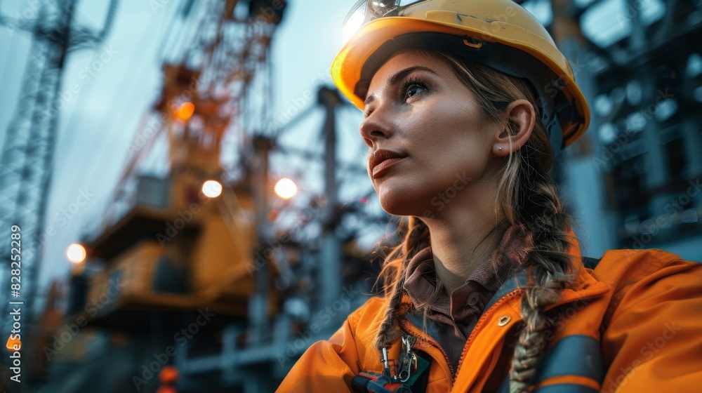 Safety Woman Guiding Crane Operator Away from Power Lines - Commitment to Safety in High-Risk Work Environments Safety Woman Guiding Crane Operator Away from Power Lines - Commitment to Safety in High-Risk Work Environments