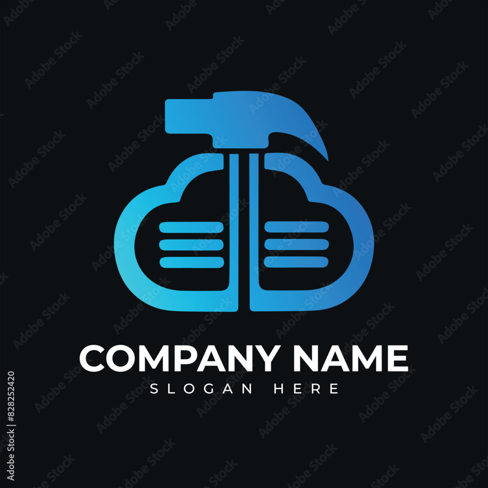 Hammer Cloud Tech logo template vector icon, sign, and symbol design. Cloud data storage isolated vector Hammer Cloud Tech logo template vector icon, sign, and symbol design. Cloud data storage isolated vector