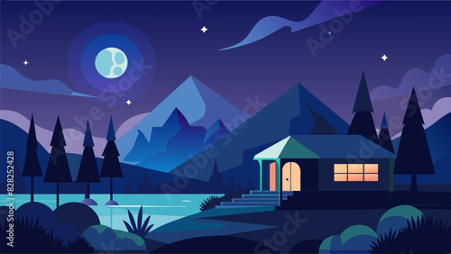 With no artificial lights or distractions the retreat provides the perfect setting for stargazing and connecting with the natural world.. Vector illustration