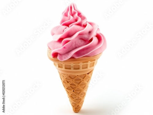 Strawberry Ice Cream cone on isolated White Background