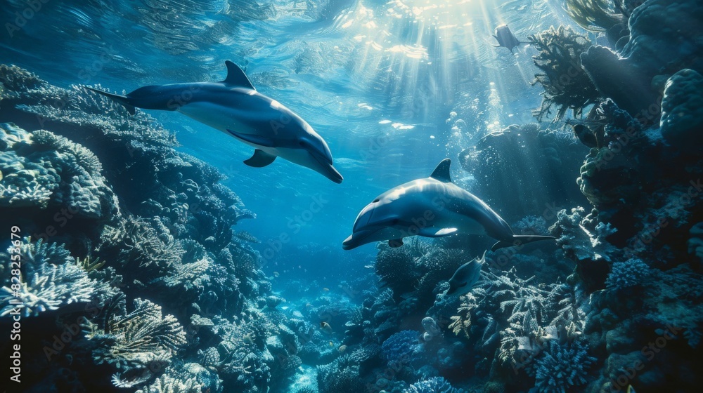 Obraz premium Highlight the importance of marine conservation with compelling marine conservation visuals. Showcase the beauty of marine life and the threats facing ocean ecosystems, using minimalist imagery to
