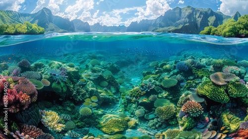 Illuminate the intricate beauty of underwater habitats with captivating underwater habitat images. Utilize digital illustration techniques to portray the unique features of coral reefs  mangrove