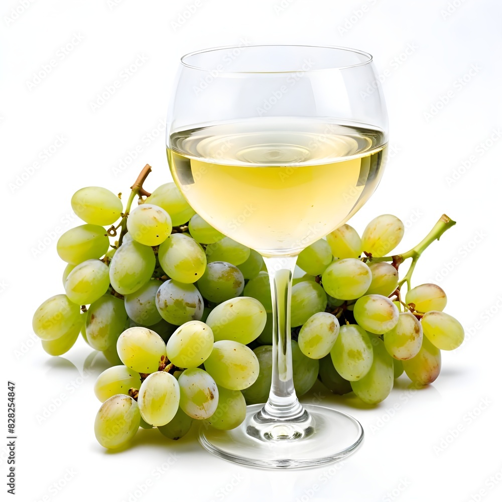 Wine and grapes. Wine in a glass with grapes, isolated on a white background. Wine and grapes. Wine in a glass with grapes, isolated on a white background.