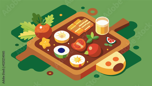 An inviting snack board that celebrates the distinctive flavors and cooking techniques of the region.. Vector illustration