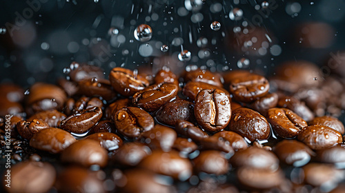 A cluster of coffee beans cascading onto a mound