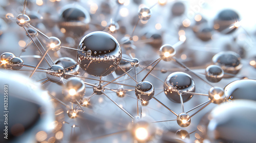 A network of shiny spheres connected by metal rods.