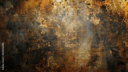  Aged Elegance. Rustic Gold and Charcoal Grunge Texture for Sophisticated Designs. Old luxury vintage surface. photo