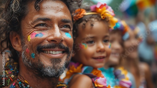 A family with two dads and their children at a Pride parade