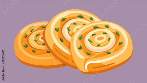 Flaky puff pastry pinwheels filled with a savory mix of herbs and cheese perfect for pairing with a cup of tea.. Vector illustration
