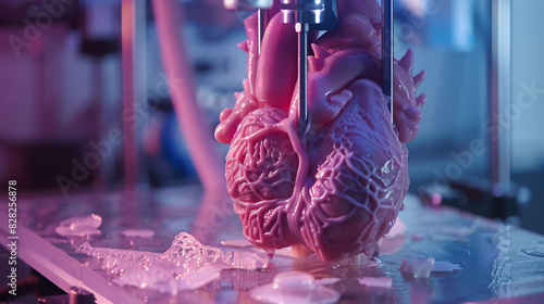 A 3D printer printing a red, heart-shaped object.