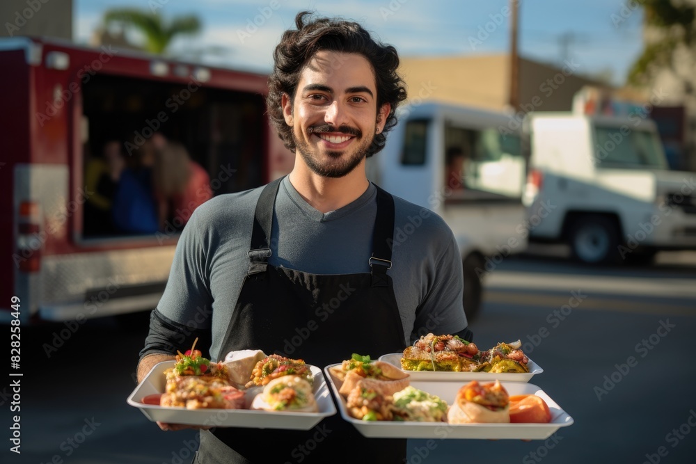 Chef presenting food on tray, ready to eat Chef presenting food on tray, ready to eat