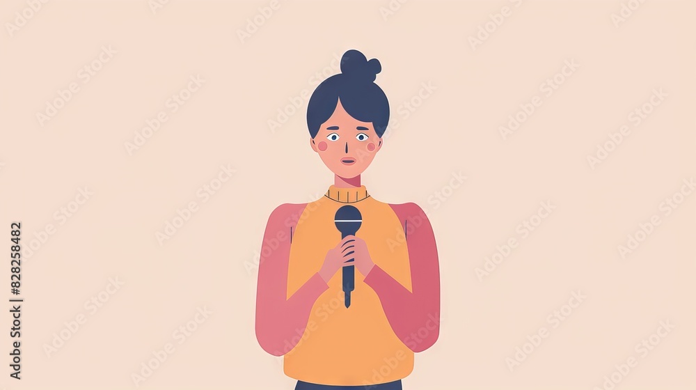 A 2D flat style portrayal of a correspondent reporting from the field, with a microphone in hand and a determined expression on their face. The minimalist background conveys the sense of urgency and A 2D flat style portrayal of a correspondent reporting from the field, with a microphone in hand and a determined expression on their face. The minimalist background conveys the sense of urgency and