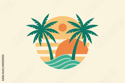 Vector logo and print design templates  summer palms  tropical hand drawn illustrations  tropical surfing concept  vacation and travel  palm trees