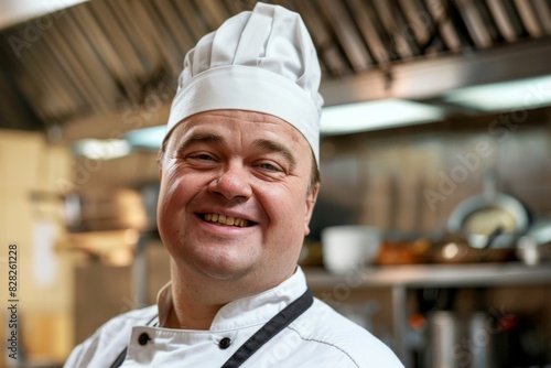 Content male chef standing in his working environment, radiating positivity and job satisfaction