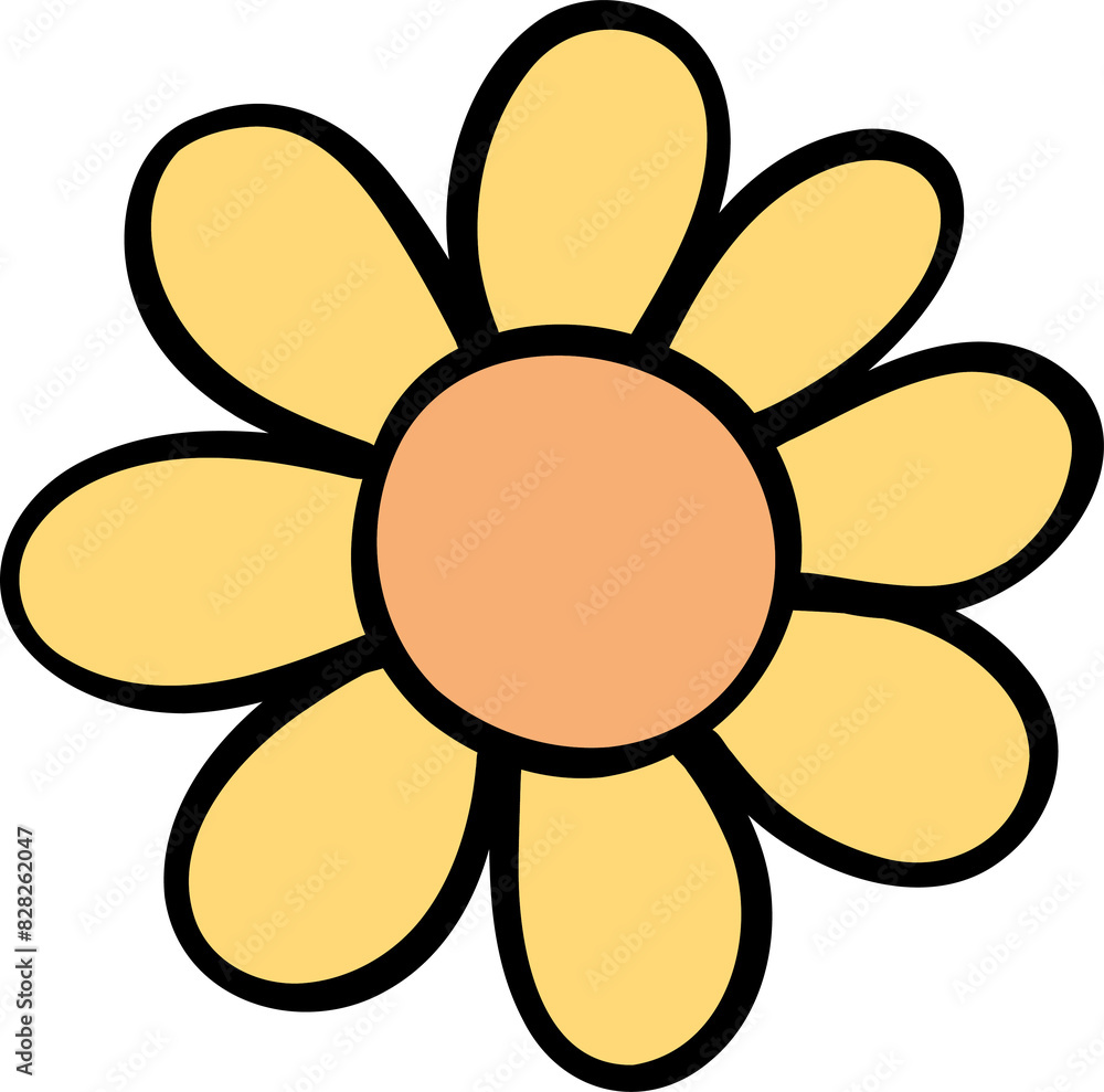 Retro Groovy Flower Handdrawn Lined Doodle Retro Groovy Flower Handdrawn Lined Doodle