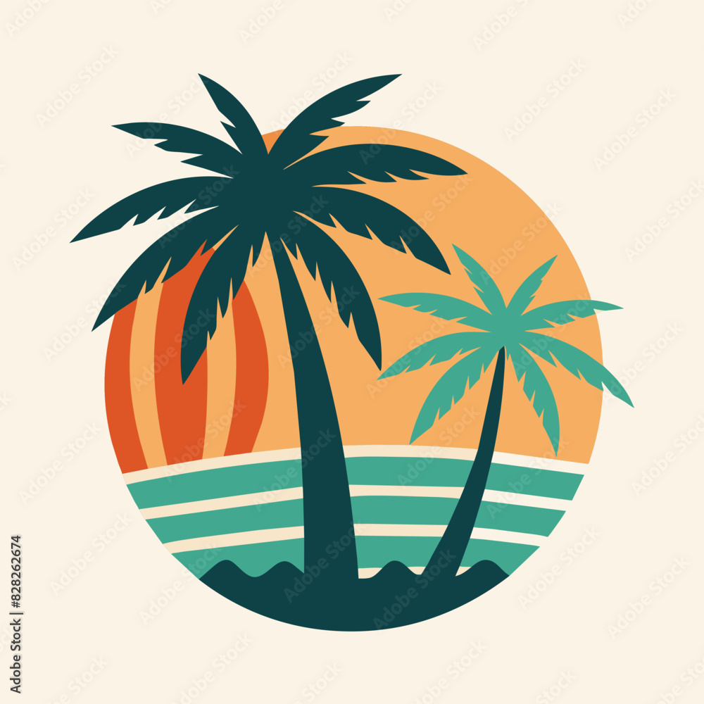 Vector logo and print design templates, summer palms, tropical hand drawn illustrations, tropical surfing concept, vacation and travel, palm trees