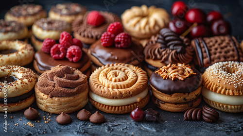 Assortment of sweet cookies. Different types of
