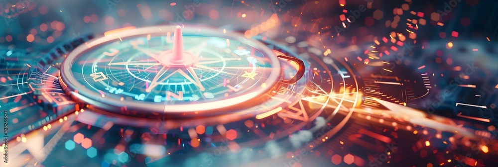 custom made wallpaper toronto digitalA futuristic compass surrounded by glowing digital lines, representing the passage of time and technology in an abstract composition