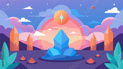 The gentle hum of the Reiki crystals enriches the atmosphere enhancing the healing energy and promoting a sense of peacefulness within the client.. Vector illustration