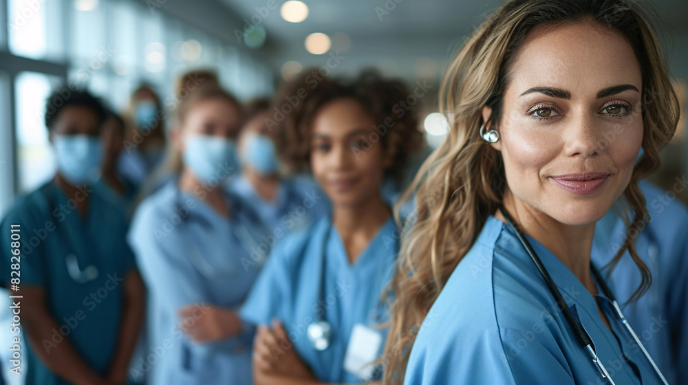Group of diverse doctors and nurses in a hospital setting Group of diverse doctors and nurses in a hospital setting
