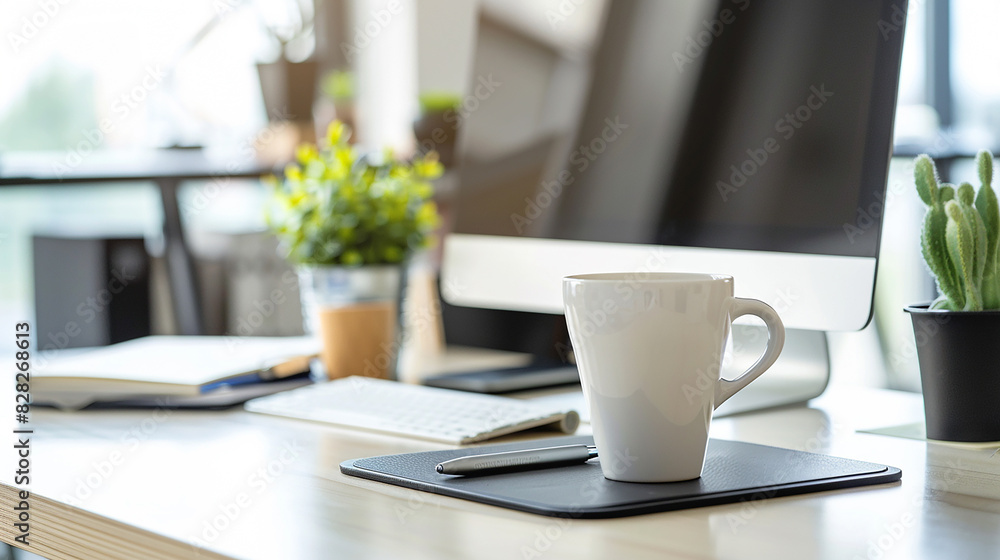 Morning Coffee and Workstation in Sunlit Home Office Morning Coffee and Workstation in Sunlit Home Office