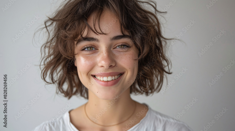 Happy woman with an amazed expression, presenting copy space for advertising Happy woman with an amazed expression, presenting copy space for advertising