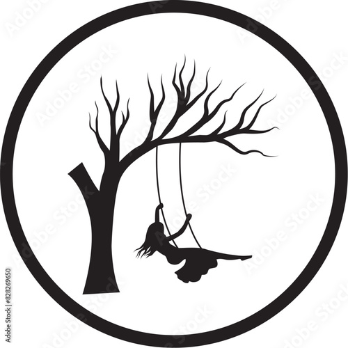 Female, girl, outdoor, hanging, swing, circle vector illustration icon