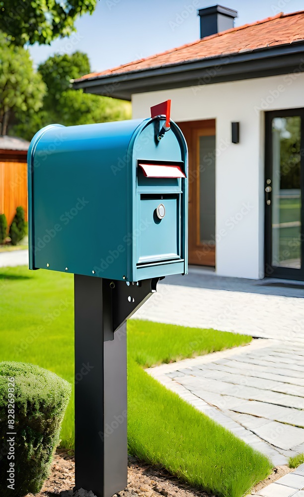 Closeup modern mailbox on the yard of house, mailing and newsletter concept. Closeup modern mailbox on the yard of house, mailing and newsletter concept.