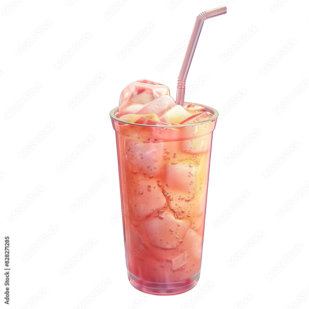 A refreshing pink drink with ice and a straw in a tall glass. The drink is perfect for a hot summer day. A refreshing pink drink with ice and a straw in a tall glass. The drink is perfect for a hot summer day.