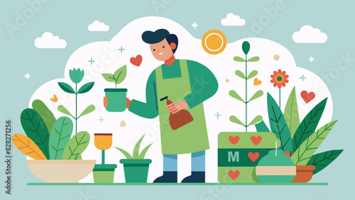 In the herbal wellness garden every plant has a purpose and every task is a labor of love.. Vector illustration