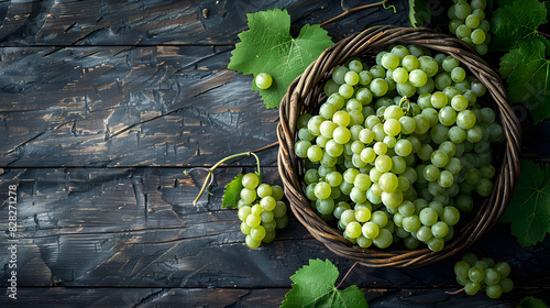 A cluster of ripe, green grapes hangs from a vine, ready for harvest, showcasing nature's sweet and healthy bounty. Ai Generated