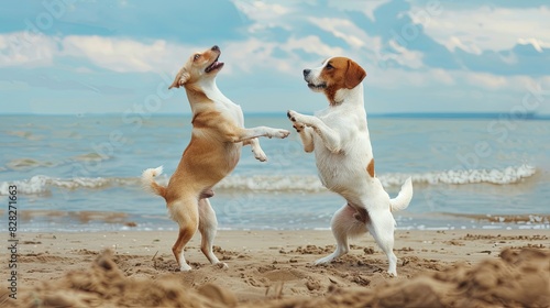 Two Dogs Dancing on the Beach