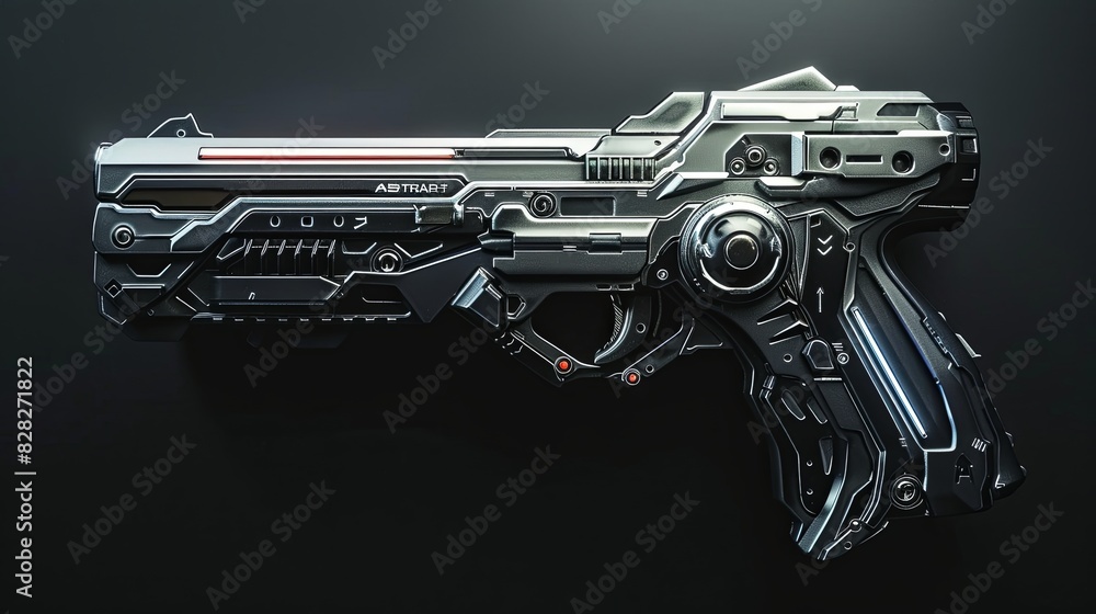 Black and Gray Sci-Fi Pistol - Sleek and futuristic weapon design. Black and Gray Sci-Fi Pistol - Sleek and futuristic weapon design.