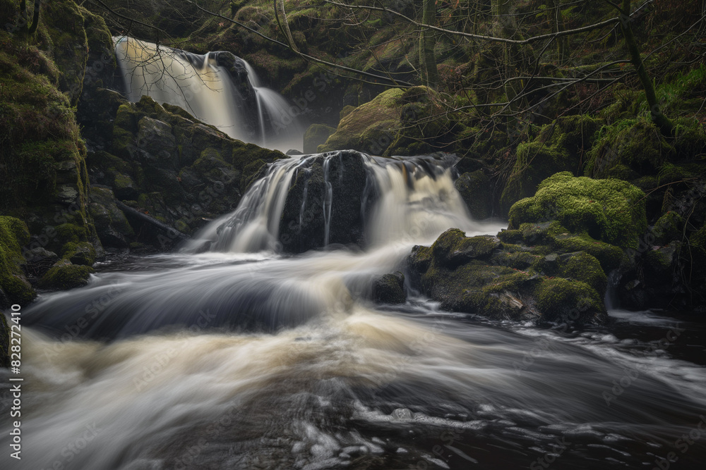 Fototapeta premium there is a waterfall that is flowing down a mountain side