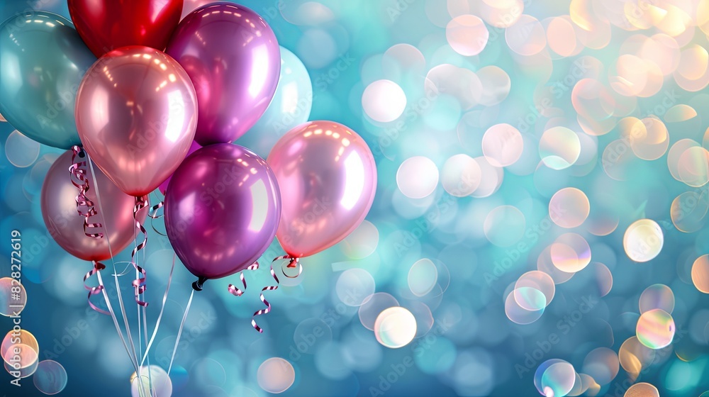 Colorful balloons with bokeh background for birthday celebration